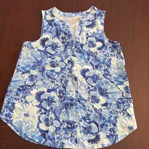 Lilly Pulitzer Floral Tank Top Split Neck Sleeveless Womens Sz M